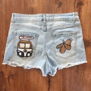 Hand Painted Cut Off Jean Shorts / Forever 21 SIZE 30 Treated Fabric Paint
